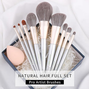 Natural Hair Makeup Brushes Set Professional Grey Squirrel Hair Makeup Brush Set with Case Unique Cosmetic Brushes Makeup Set Natural Makeup Brushes Natural Bristle Makeup Brushes -Silver