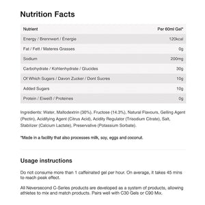 Neversecond C30+ Energy Gel + Caffeine Performance Nutrition &amp Hydration Never2 Energy Gel for Ultra Triathlons Cycling &amp Marathons (Berry Flavor 12-Count Pack)