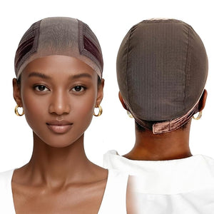 LAB HAIRS Wig Cap with Grip Band for Keeping Wigs in Place More Full Cap-wide Transparent Lace for Lace Front Wigs - Brown/Black/Nude Non Slip Cap Make Your Wig Be Glueless (Brown-S)