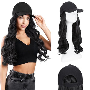 Hairro Baseball Hat with Hair Attached for Women Synthetic Adjustable Cap Wig 290g #1 Dark Black