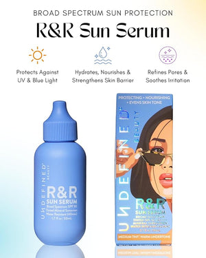 Undefined Beauty R&amp;R Sun Serum SPF 50 PA++++ Tinted Mineral Sunscreen with Niacinamide, Water Resistant Broad Spectrum Protection &amp; Blue Light Defense (Medium Tint)