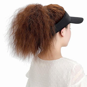 Hat Wig for Women Baseball Cap Wig with Curly Synthetic Hair Extensions Ponytail Cap wig Sun Hat with Hair