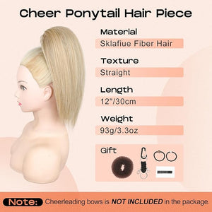SEIKEA Cheer Ponytail Hair Piece 10 Straight Tangle-Resistant Smooth Natural Cheerleader Hairpiece Ponytail Extension for Cheer Competition Dance Light Blonde with Blonde Highlights