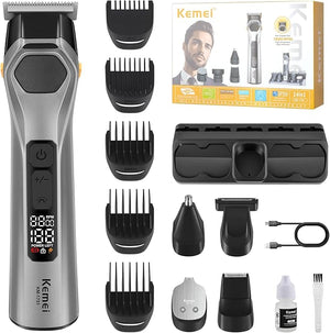 KEMEI 5-in-1 All-in-One Grooming Kit for Men Cordless Professional Beard Trimmer and Nose Ear Trimmer Electric Facial Grooming Set Sideburn and Eyebrow Trimming Tool Gifts for Men