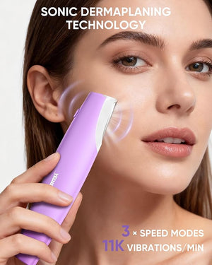 Sonic Dermaplaning Tool for Women Face: Peach Fuzz &amp Dead Skin Painless Remover w/LED Light - 3-Speed Facial Exfoliating Dermaplaning Razor Set - 8 PCS Dermablades - Christmas Gift for Women