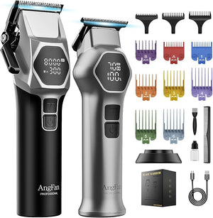 Professional Hair Clippers for Men - 8000RPM Brushless Motor &amp 440C Steel Blades Barber-Grade Cordless Clippers &amp Trimmer Set for Fade Designs Hair Cutting Tools for Professional Barbers