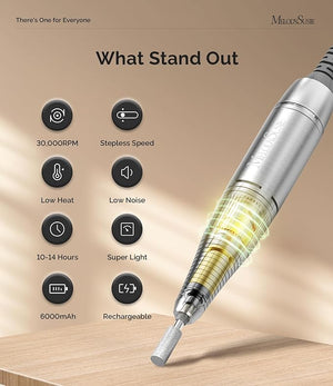 MelodySusie Entry-Level Clip-On Cordless Nail Drill SC320H 30000RPM Popular Classic E-File with LCD Display for Manicure Shaping &amp Gel Removal Perfect for Training Nail Art Practice &amp Home