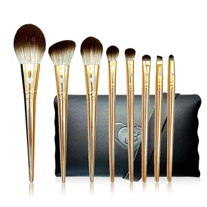 Delbar Gold Makeup Brushes by Lady of Eshgh | 8pc Full Face Makeup Brush Set with Travel Bag | Professional Make Up Brushes | Cruelty Free Natural Hair-Like Bristles