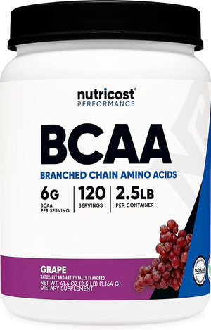 Nutricost BCAA Powder (Grape 120 Servings) - Gluten Free Non-GMO Vegetarian Optimal 2:1:1 Ratio