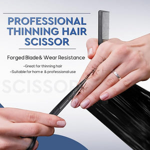 JASON Hair Cutting Scissors Set - Professional 10 PCS Haircut Scissors kit Thinning Blender Scissors Straight Shears with 30 Teeth for Men Women Home Salon Barber (6.5 Black) Christmas Gift