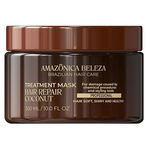 AMAZONICA BELEZA Coconut Hair Mask Repairs Damaged Hair and Restores Hair Proteins for Healthy Vital Hair with Coconut Oil Sulfate &amp Parabens Free Professional Line 10 Oz