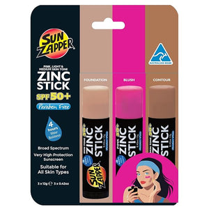 Sun Zapper Zinc Oxide Sunscreen Stick ? SPF 50+ Tinted 3-Pack (Light Dark Pink) ? Sunscreen Stick SPF Makeup Sunscreen Makeup SPF Blush Sunscreen Blush ? Water Resistant Made in Australia