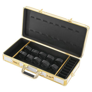 Professional Barber Supplies CaseBarber Case Clipper BagBeauty Salon Barber CaseHairdressing Tools Storage Case with Adjustable Shoulder Strap Secure Numlockfor Hair Stylist (White&ampGold)