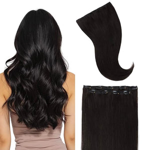 GOO GOO Clip in Hair Extensions Real Human Hair Remy Human Hair Extensions Clip ins for Women Natural Human Hair 20inch 80g 2Pcs #1B Natural Black