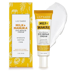 LILY SADO MILK+MANUKA¢â Eye Repair Cream - Anti-Aging Natural Gentle Formula w/Coconut Milk Manuka Honey Sodium Hyaluronate &amp VITS C B5 &amp E - Prevents Puffiness Under-eye Wrinkles &amp Eye