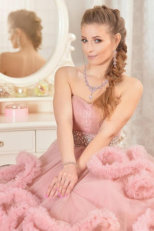 Wedding Jewelry Sets for Bride Bridesmaid Bridal Jewelry Set for Women Wedding Crystal Necklace Earrings Bracelet Set for Party Prom Jewelry