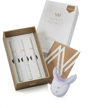 New White Royale Premium Perfection Kit User Friendly Smart LED Mouthpiece and 3 Whitening pens with 9% HPS Whitening Gel 30-45 Uses Made in Netherlands
