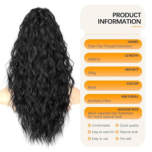 ORSUNCER Claw Clip Ponytail Extension Black Wavy Pony Tails Hair Extensions Layered Fluffy Clip on ponytails for Women Synthetic Hairpieces