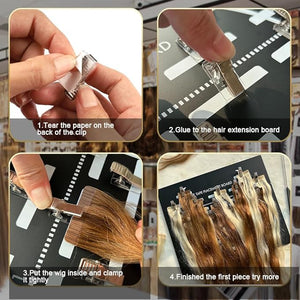 Hair Extension Tape In Placement Board Acrylic Hair Extensions Hanger Carrier Hair Display Holder Rack with Clips Clip In Wig Hairpieces