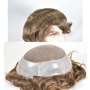 Men¡¯s Toupee 10x8inch Hair Pieces for Men 100% European Virgin Human Hair Replacement System Natural Hairline Topper AU Middle Lace with PU around (#7 color)