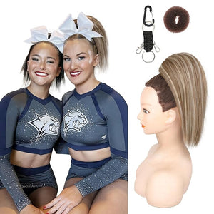 SEIKEA Cheer Ponytail Hair Piece 10 Straight Tangle-Resistant Smooth Natural Cheerleader Hairpiece Ponytail Extension for Cheer Competition Dance White Blonde with Ash Brown Highlights