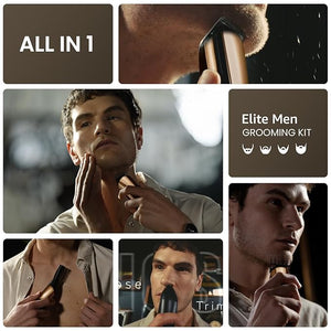 SHPAVVER Beard Trimmer for Men: Professional Barber Hair Clippers - 12-in-1 Cordless Grooming Kit - Waterproof Electric Razor with Turbo Speed &amp Precision Blades Gold