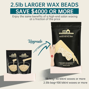 Lifestance 2.5lb Wax Beads Kit Cream Hard Wax Beans For Hair Removal Eyebrow Face Underarm Waxing for Brazilian Bikini Coarse Hair Women Men Large Pearl Beads Refill for Wax Pots