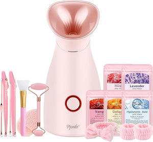Facial Steamer Spa Kit, 12 Skin Care Tools &amp; 5 Jelly Mask Powder, Nano Ionic Steamer for Facial Deep Cleaning Unclog Pores Sinuses, Warm Mist Humidifier for Home SPA, Self Care Gifts for Women