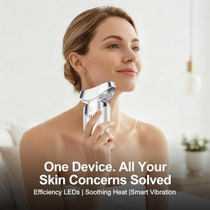 Red Light Beauty Device for Face and Neck Based on High-end Red and Blue LED Light Facial Cold and Hot Vibration Technology 3 Color Led Face and Neck Beauty Device for Home Use Pearly White