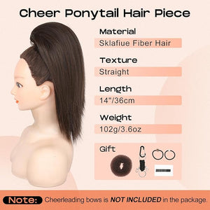 SEIKEA Cheer Ponytail Hair Piece 14 Straight Cheerleader Hairpiece Ponytail Extension for Cheer Competitions Dance Costume Dress up Soft Natural Look for Girls Teens Black Brown/Dark Brown