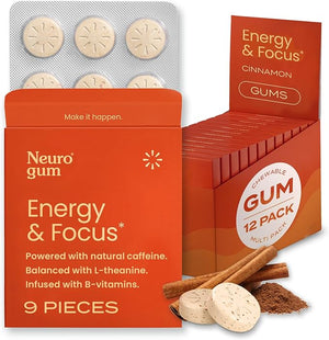 NeuroGum Energy &amp Focus Cinnamon 12 Packs 9 Pieces Each