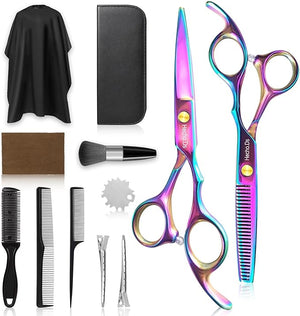 12 PCS Hair Cutting Scissors Kit, Hairdressing Scissors Set with Thinning Shears for Men, Women, Adults, Kids - Rainbow