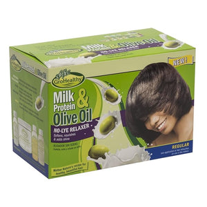 Milk Protein &amp Olive Oil No-Lye Hair Relaxer Regular Strength Kit - Conditions Strengthens Smooths and Relaxes Thin to Medium Hair Gently with Olive Oil - Sofn¡¯Free GroHealthy - Single