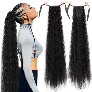 Hair Accessories 1 Pack Long Corn Wave Ponytail Lengthening Synthetic Natural with Drawstring Hairpin Ponytail Extension Women Wigs Hair Pieces For Women(005,22inches)