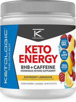 KetoLogic BHB KetoEnergy Exogenous Ketones Powder with Caffeine | Raspberry Lemonade - 30 Serve | Supports Low Carb Keto Diet &amp Boosts Energy Focus | Keto Pre-Workout Supplement Beta-Hydroxybut
