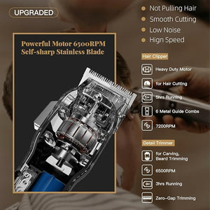 Professional Hair Clippers for Men - Cordless Clippers &amp; Trimmers Set with LCD Display, 7200RPM High-Speed Motor, 5H Runtime, Wall-Mountable Barber Tools for Home Use &amp; Professional Barbers