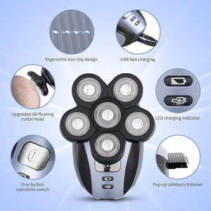 Head Shavers for Men - Upgraded Multifunctional Bald Head Shaver Waterproof Electric Razor for Men Cordless Rechargeable Shaving Grooming Kit (Blue)