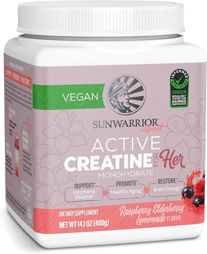 Sunwarrior Creatine for Women Monohydrate Powder Micronized Pre Workout Recovery Supplement Support Muscle Building Strength Training Cognition | Vegan and Easily Mixes 50 Servings Raspberry Lemonade