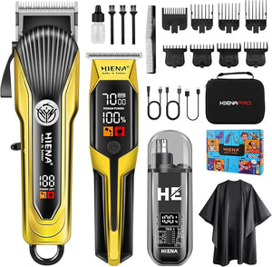 HIENA PRO Hair Clipper Set for Men Professional Cordless Clipper Kit &amp Trimmer Set Ear and Nose Hair Clipper with LED Display USB Rechargeable Hair Cutting Grooming Kit Gifts for Men