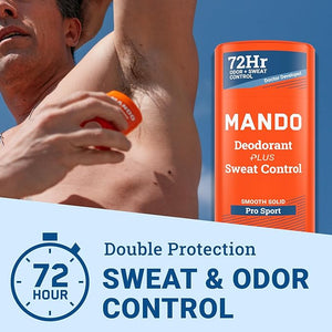 Mando Antiperspirant Deodorant Sweat and Odor Control for Men ? Extra Strength Smooth Solid Stick ? 72 Hour Performance ? Baking Soda Free Skin Safe ? 2.6 oz ? Pro Sport ? Pack of 2