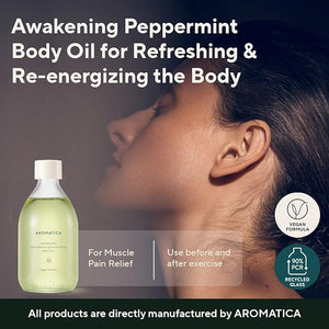 AROMATICA Awakening Body Oil Peppermint &amp Eucalyptus Aromatherapy Oils Scented Body Oil After Shower Natural Oil for Women Non-Greasy Body Serum Body Moisturizer for Dry Skin 3.38 fl. oz