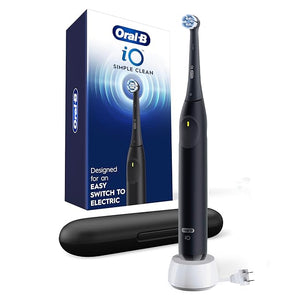 Oral-B iO Simple Clean Rechargeable Electric Powered Toothbrush Night Black with 1 Gentle Care Brush Head and 1 Black Travel Case - Automatic Pressure Sensor to Protect Gums - 3 Modes - 2 Min Timer