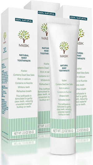 Masik Natural Toothpaste ? Whitening &amp Sensitive Teeth | Dead Sea Salt | Stain &amp Plaque Remover | Bleeding Gums &amp Canker Sore Care | Floride &amp SLS-Free | Non-Foaming | Made in Israel (