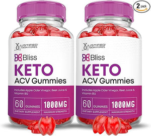 Justified Laboratories (2 Pack Bliss Keto ACV Gummies Advanced Formula 1000MG Bliss Keto Gummies Apple Cider Vinegar Boost Formulated with Pomegranate Beet Juice Powder B12 Vegan Non GMO 120 Gummys
