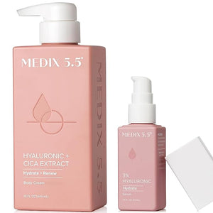 Medix 5.5 Hyaluronic Acid Body Cream Moisturizer Lotion + 3% Concentrated Hyaluronic Acid Body Serum &amp Body Booster | 2PC Hydrating Skin Care Set