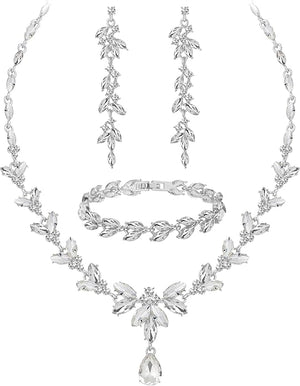 Wedding Jewelry Sets for Bride Bridesmaid Bridal Jewelry Set for Women Wedding Crystal Necklace Earrings Bracelet Set for Party Prom Jewelry