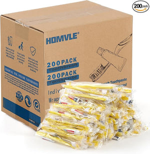 Homvle Disposable Toothbrushes with Toothpaste - 200 Packs Individually Wrapped Travel Toothbrushes Bulk Medium Soft Bristles Perfect for Travel Size Toiletries OCC Airbnb Dentist Office