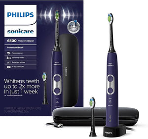 PHILIPS Sonicare Protective Clean 6500 Rechargeable Electric Toothbrush with Charging Travel Case and Extra Brush Head Deep Purple 2 Count