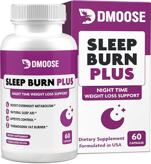 DMoose Sleep Burn Plus - Natural Fat Burning Sleep Aid | Nighttime Weight Management &amp; Deep Sleep Support with Melatonin, Valerian Root, White Kidney Bean | 60 Non-GMO Capsules