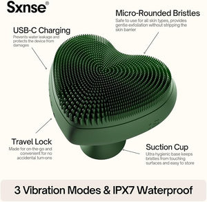 Heart Face Clean Pro? Electric Facial Cleansing Brush - Silicone Facial Scrubber for Acne - IPX7 Waterproof Rechargeable Exfoliator with Slip-Free Grip &amp 3 Speed Settings - Phthalate-Free - Fores